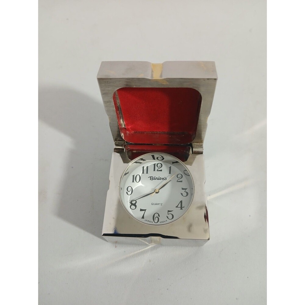 ​VINTAGE BINION'S Vegas Casino Table Clock Gift Box Gold Bow Silver Quartz JAPAN